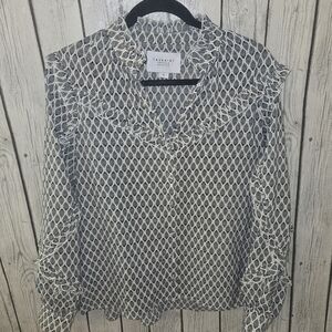 The Shirt Rochelle Behrens Women's Black Ruffle Long Sleeve Button Down Top Sz S